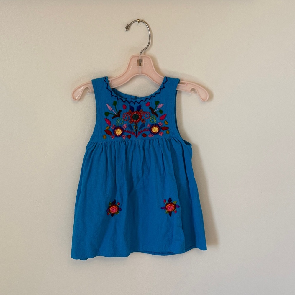Blue folk Embroidered Sleeveless dress